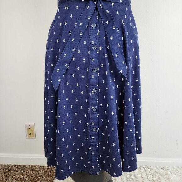 Chetta B Navy Blue Sleeveless Midi Fit & Flare Nautical Dress Pockets Size 6 - Picture 14 of 16